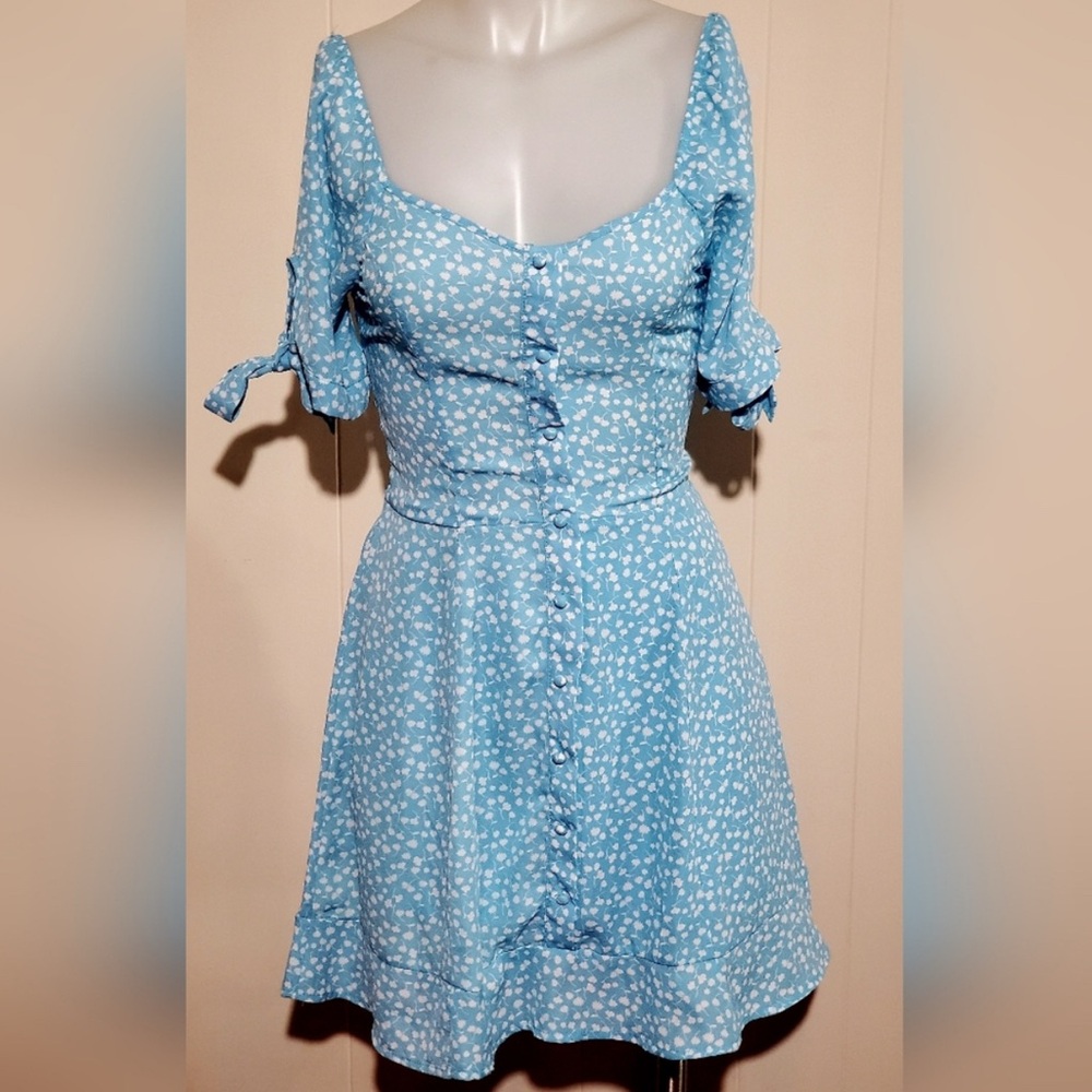 Sienna Sky Light Blue Floral Mini Dress - Picture 1 of 13